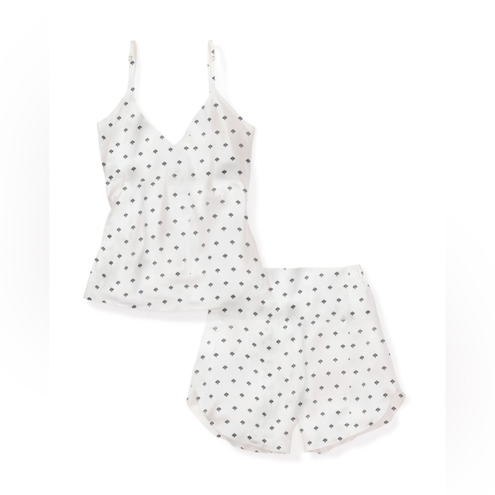 NWT - Petite Plume Silk Cami Short Set in White Art Nouveau